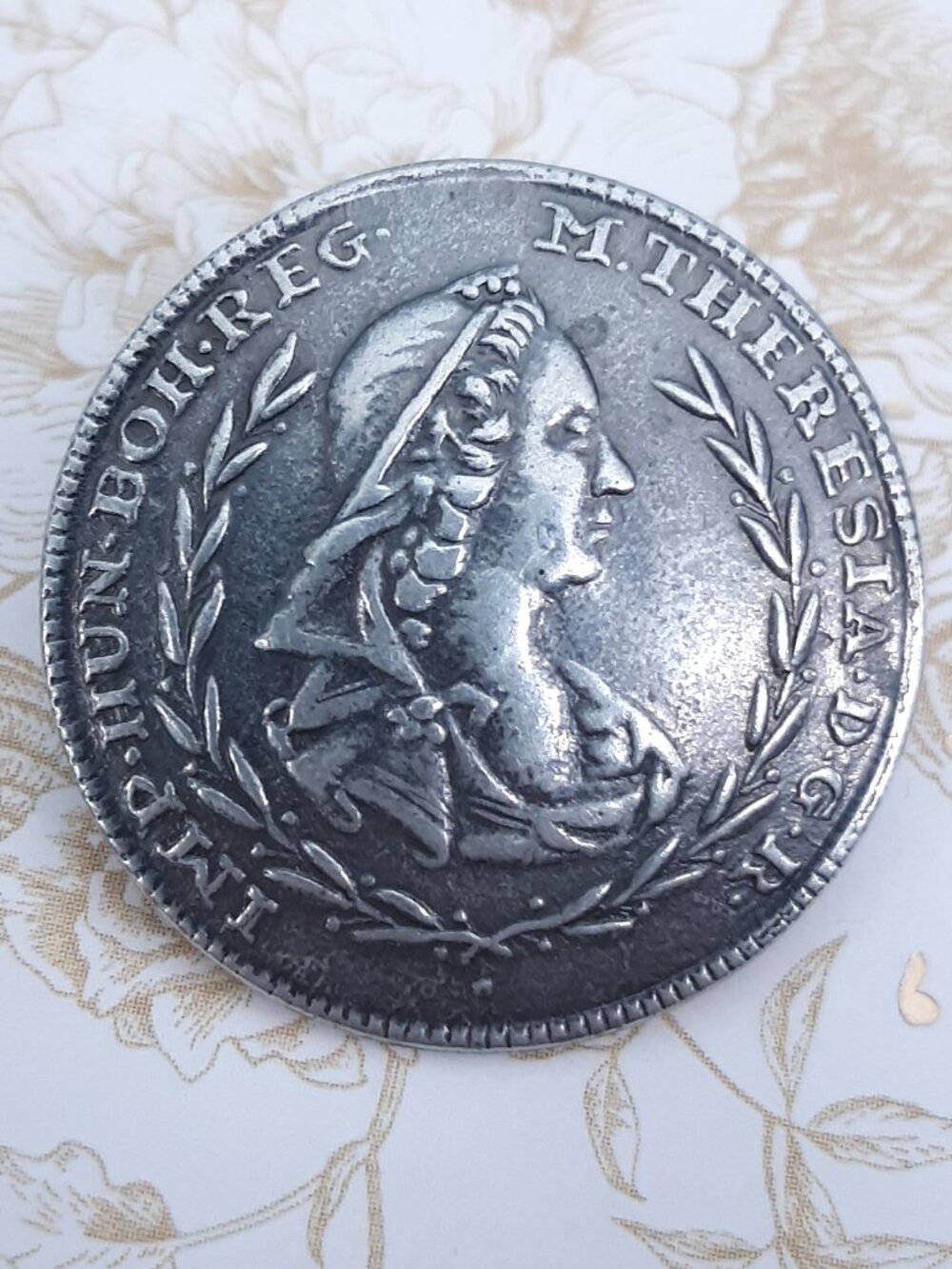 Vintage 40s M Theresa Clothing Sewing Metal Shank Coin Picture Portrait Button